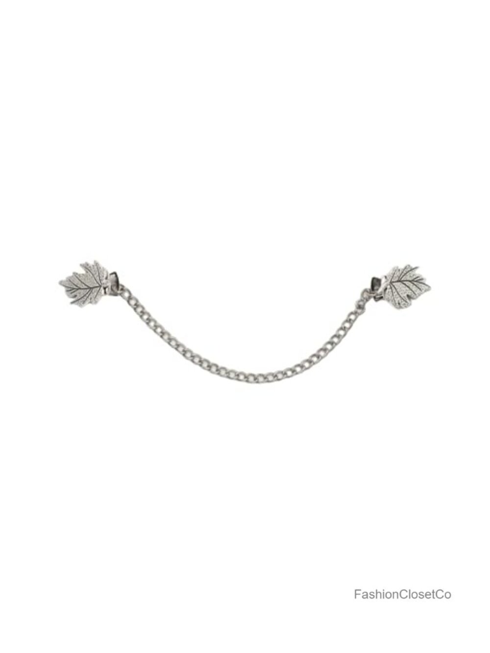 Silver Plated Leaf Collar Clip Brooch Lapel Pin Tassel Chain Dangle